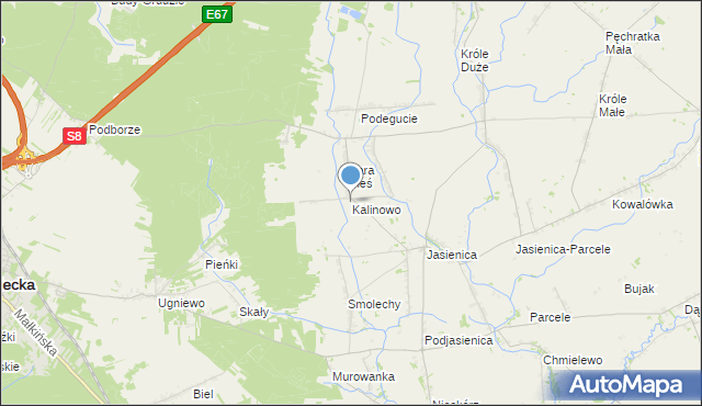 mapa Kalinowo, Kalinowo gmina Ostrów Mazowiecka na mapie Targeo
